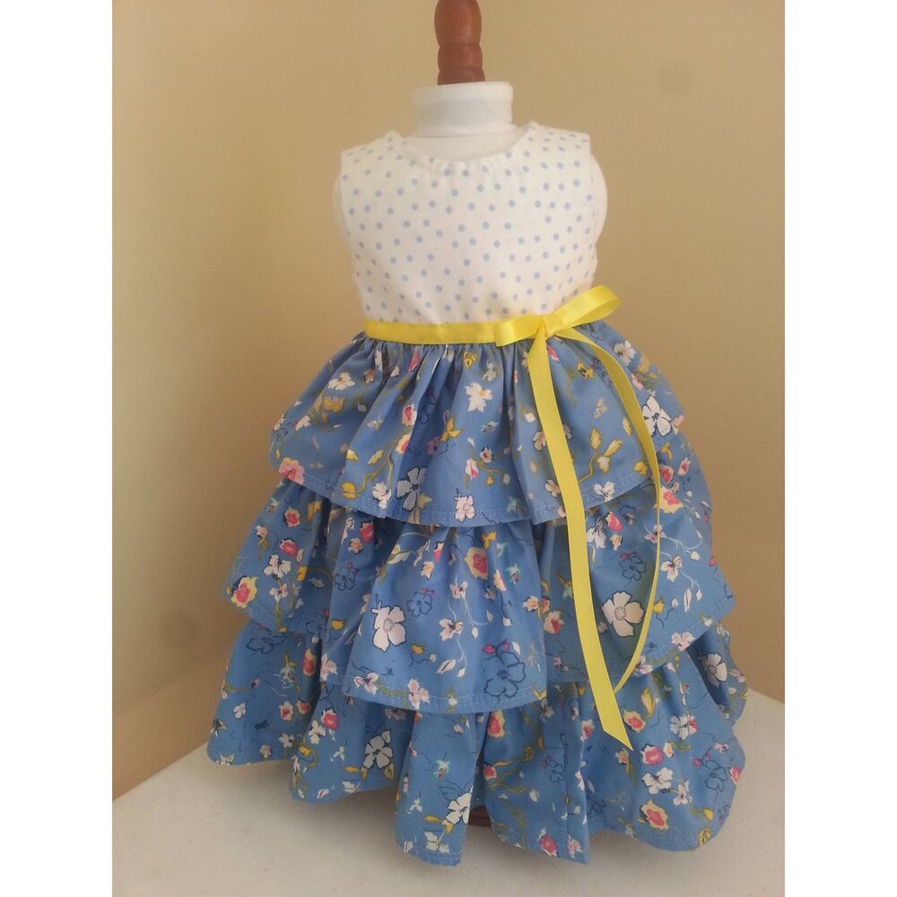 Handmade American Girl Doll Blue Ruffled Dress